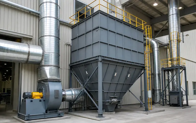 Industrial dust collector connected to duct system