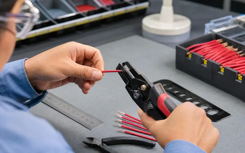 Manual wire harness cutting and stripping process