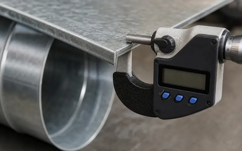 Measuring sheet metal gauge for spiral duct