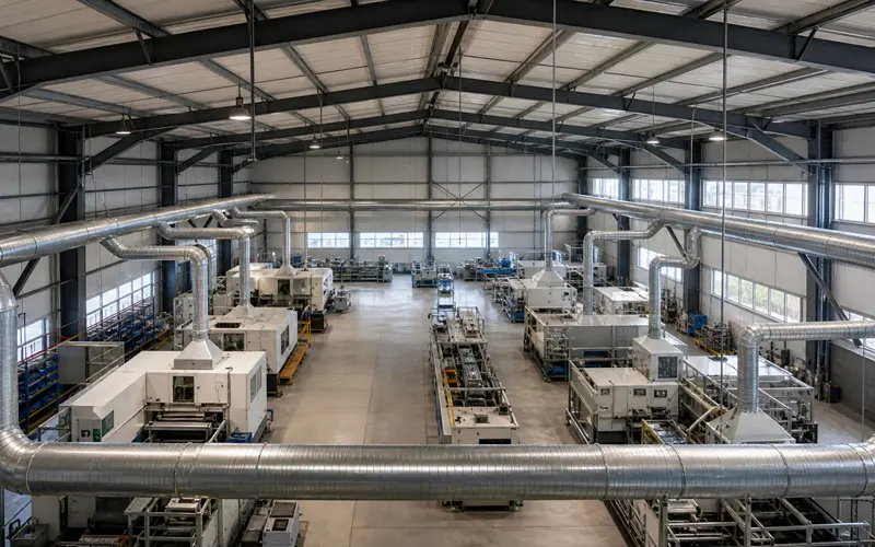 Perimeter loop duct system in factory