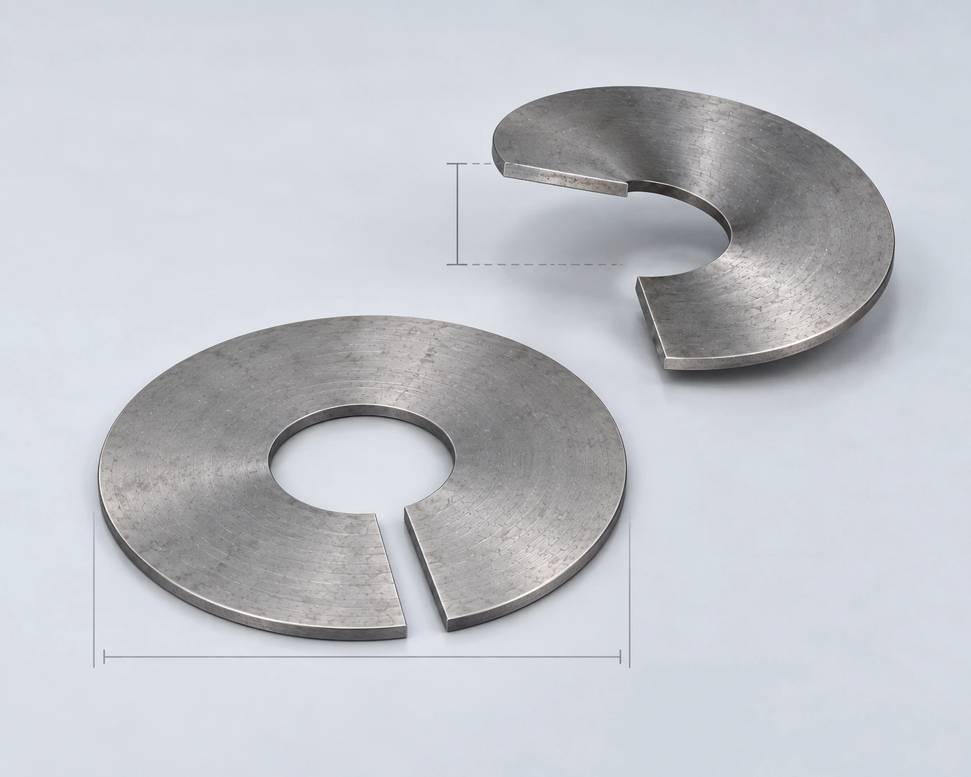 AI illustration comparing a flat sectional-flight blank with a formed helical flight for geometry and process planning.