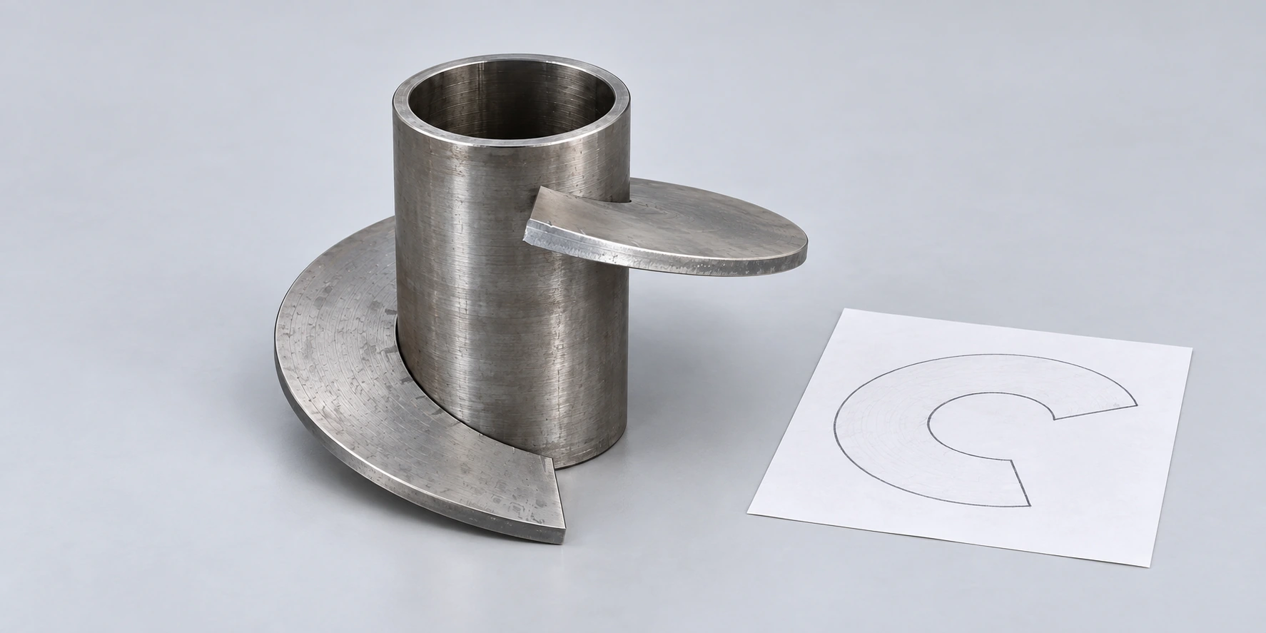 AI concept illustration of a sectional flight temporarily fitted around a short pipe for an assembly-fit discussion.