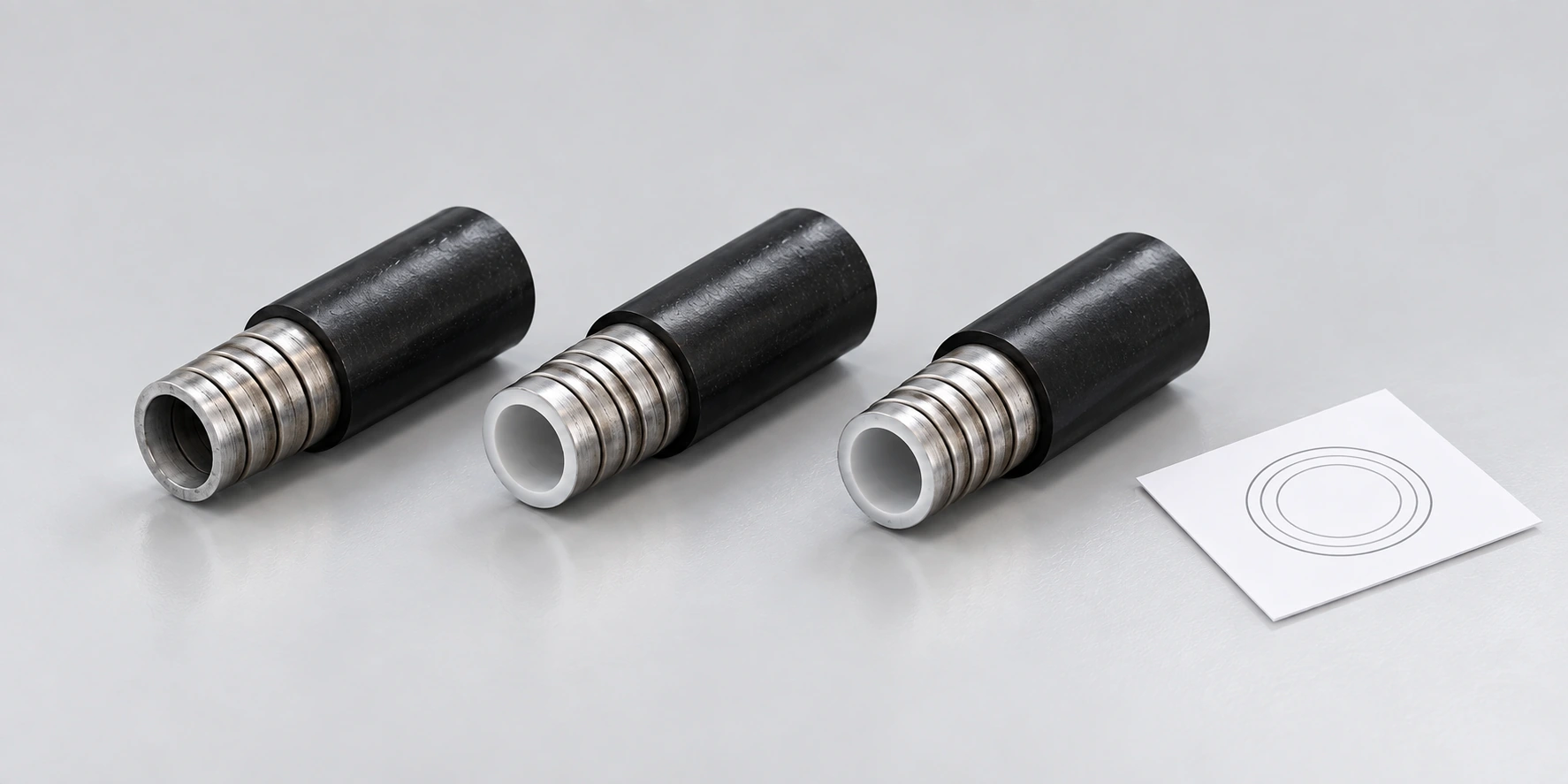 AI illustration of cut control-cable casing samples with visible hollow ends prepared for a trial and end-condition review.